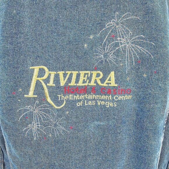 Vintage Riviera Hotel Casino Las Vegas Denim Jacket Circe Jeans Size L 90s Embro - Picture 8 of 11